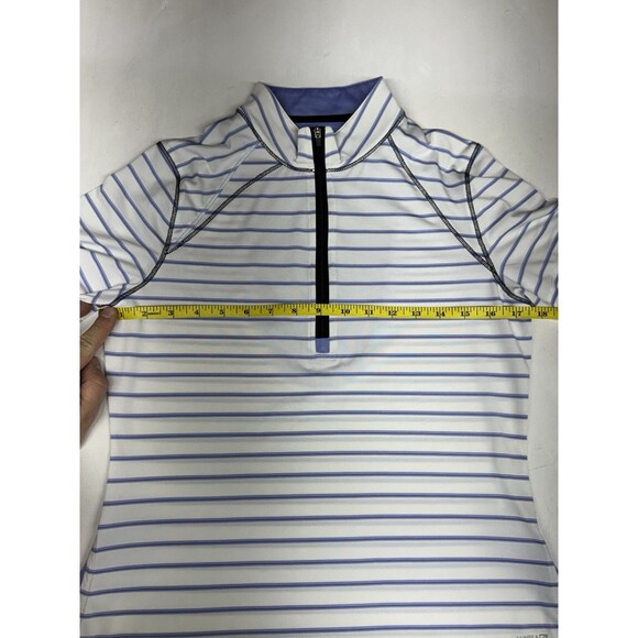 Annika Cutter & Buck Golf Shirt White Blue Striped Women’s Small Stretch Fit - Picture 3 of 6